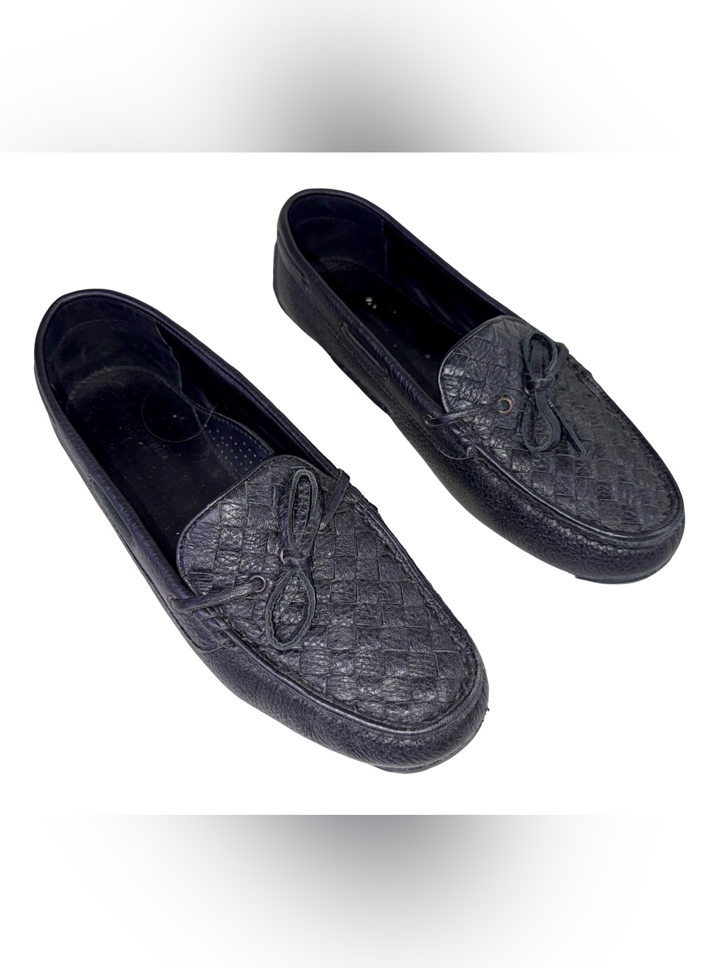 Bottega Veneta Inrecciato Black Woven Leather Drivers